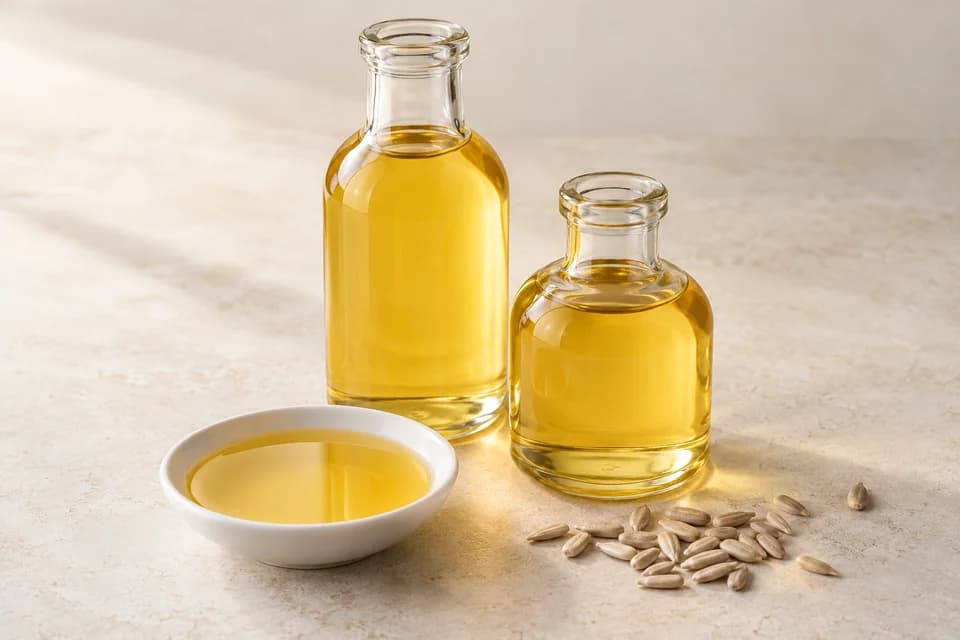 Golden cooking oil in glass bottles