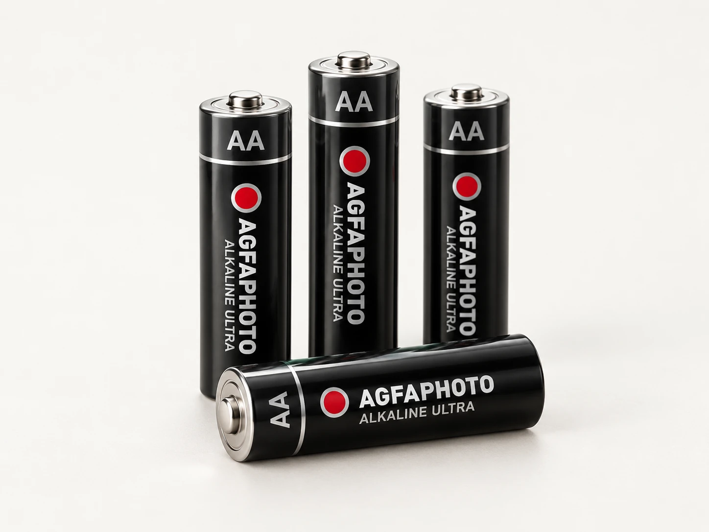 Studio illustration of AgfaPhoto Alkaline Ultra AA batteries
